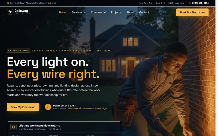 Electrical website example - Calloway Electric Co. home page