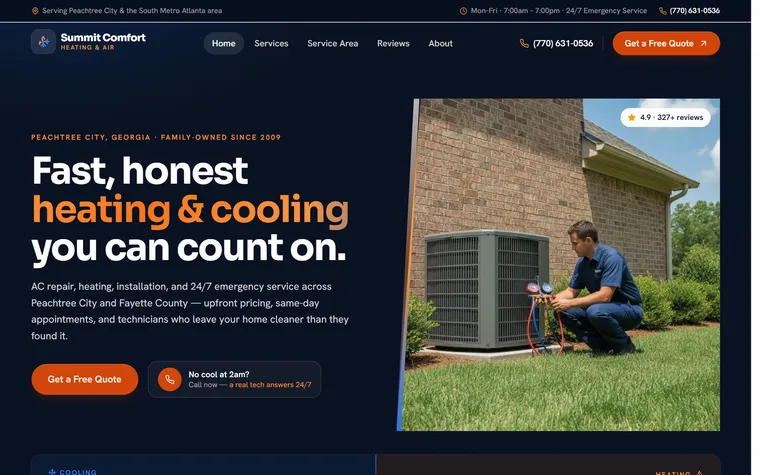 HVAC website example - Summit Comfort Heating & Air home page