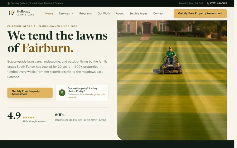 Lawn Care website example - Holloway Lawn & Land home page