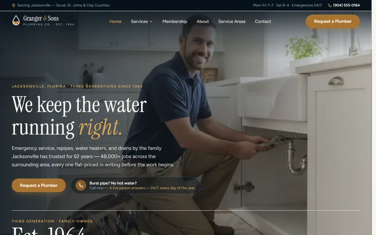 Plumbing website example - Granger & Sons Plumbing Co. home page